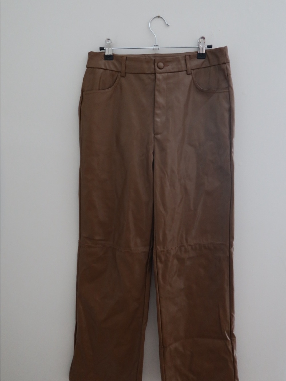 Women's Brown Faux Leather Straight-Leg Pants